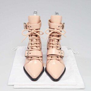 Chloe Pink Smooth Leather Lace Up Rylee Ankle Boots Size 8.5/39
